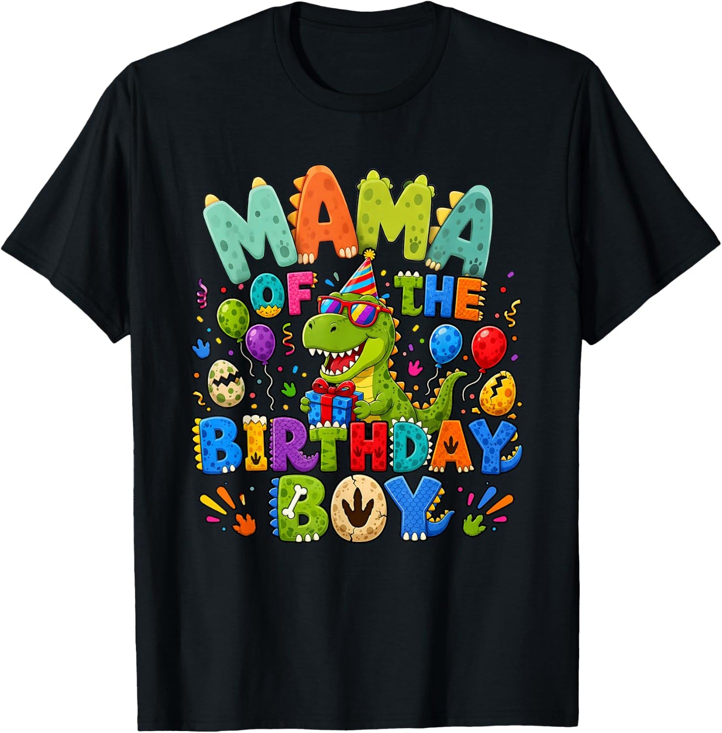 Mommy Mama of The Birthday Boy Dinosaur T-Rex T-Shirt - T-Shirt | Black