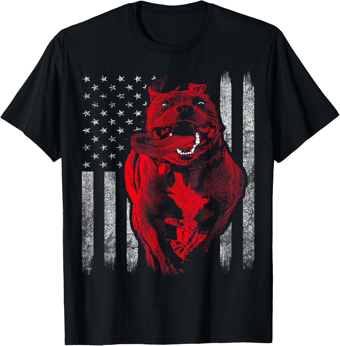 American Bully Pit Bull Dog With American Flag T-Shirt - T-Shirt | Black
