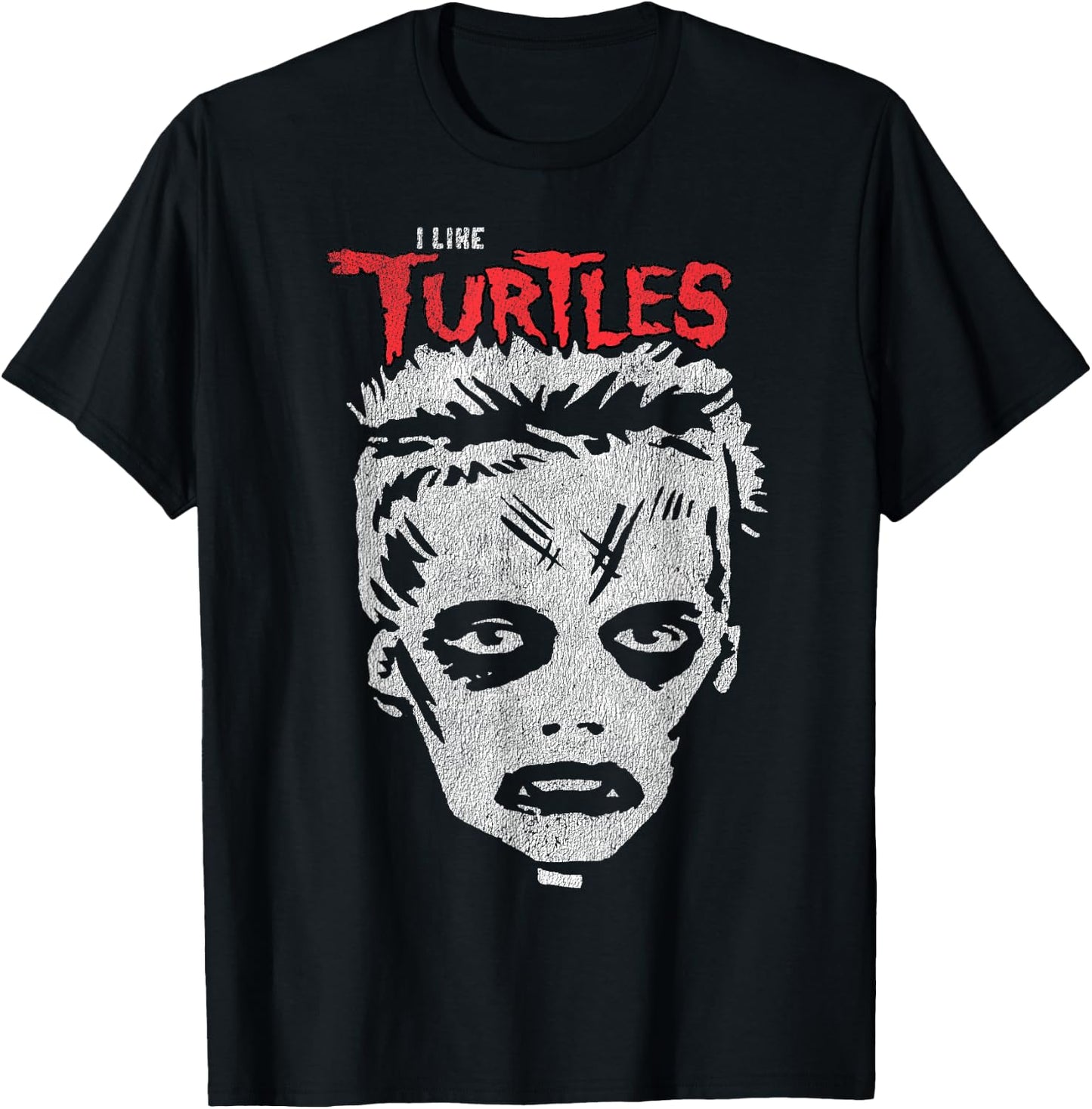 I Like Turtles Zombie Boy Skull Face T-Shirt - T-Shirt | Black