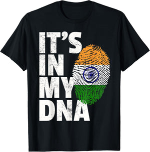 IT'S IN MY DNA India Flag Indian Men Women Novelty Gift T-Shirt - T-Shirt | Black