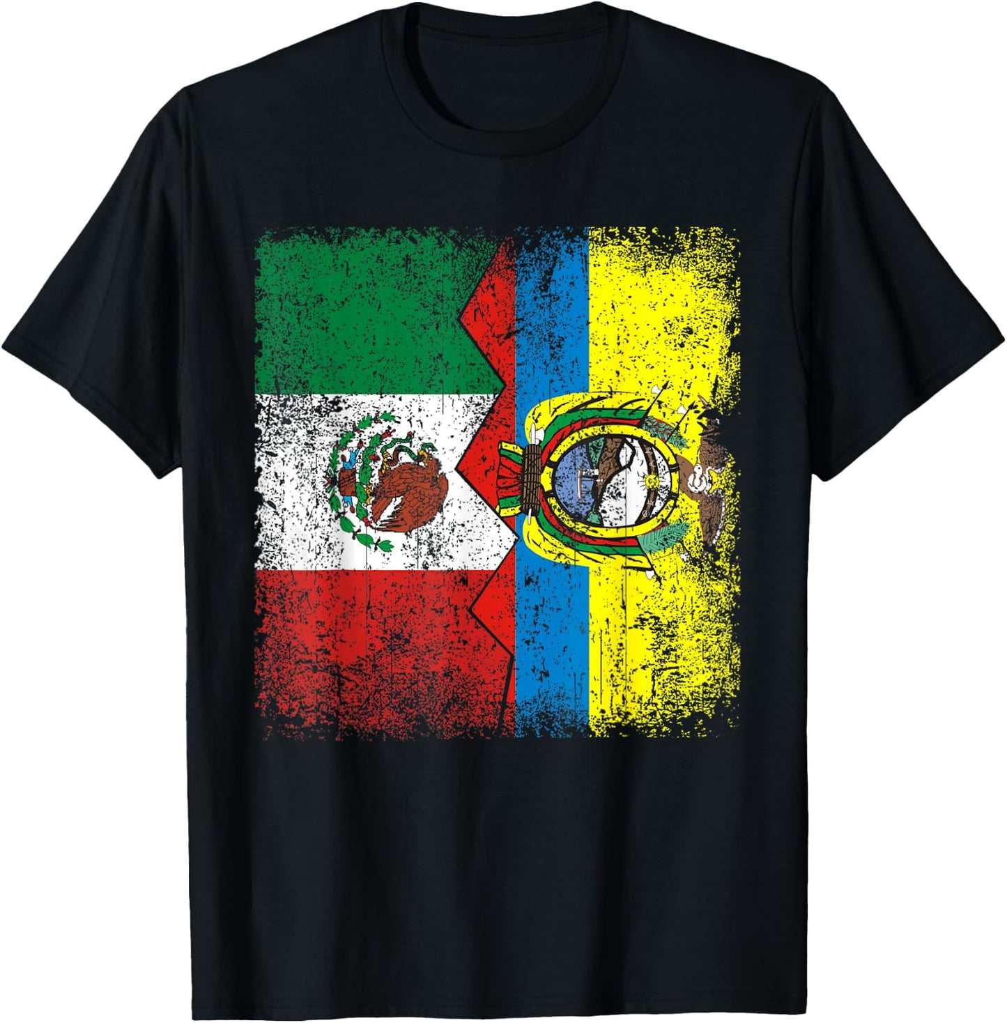 Ecuadorian Roots | Half Mexican Flags | Mexico Ecuador T-Shirt - T-Shirt | Black