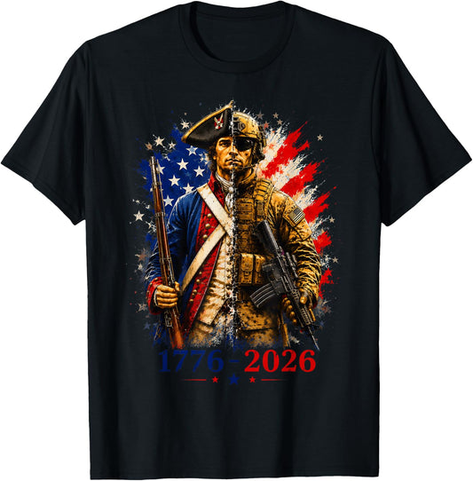 1776-2026 Patriotic Soldier 250th Anniversary America T-Shirt - T-Shirt | Black