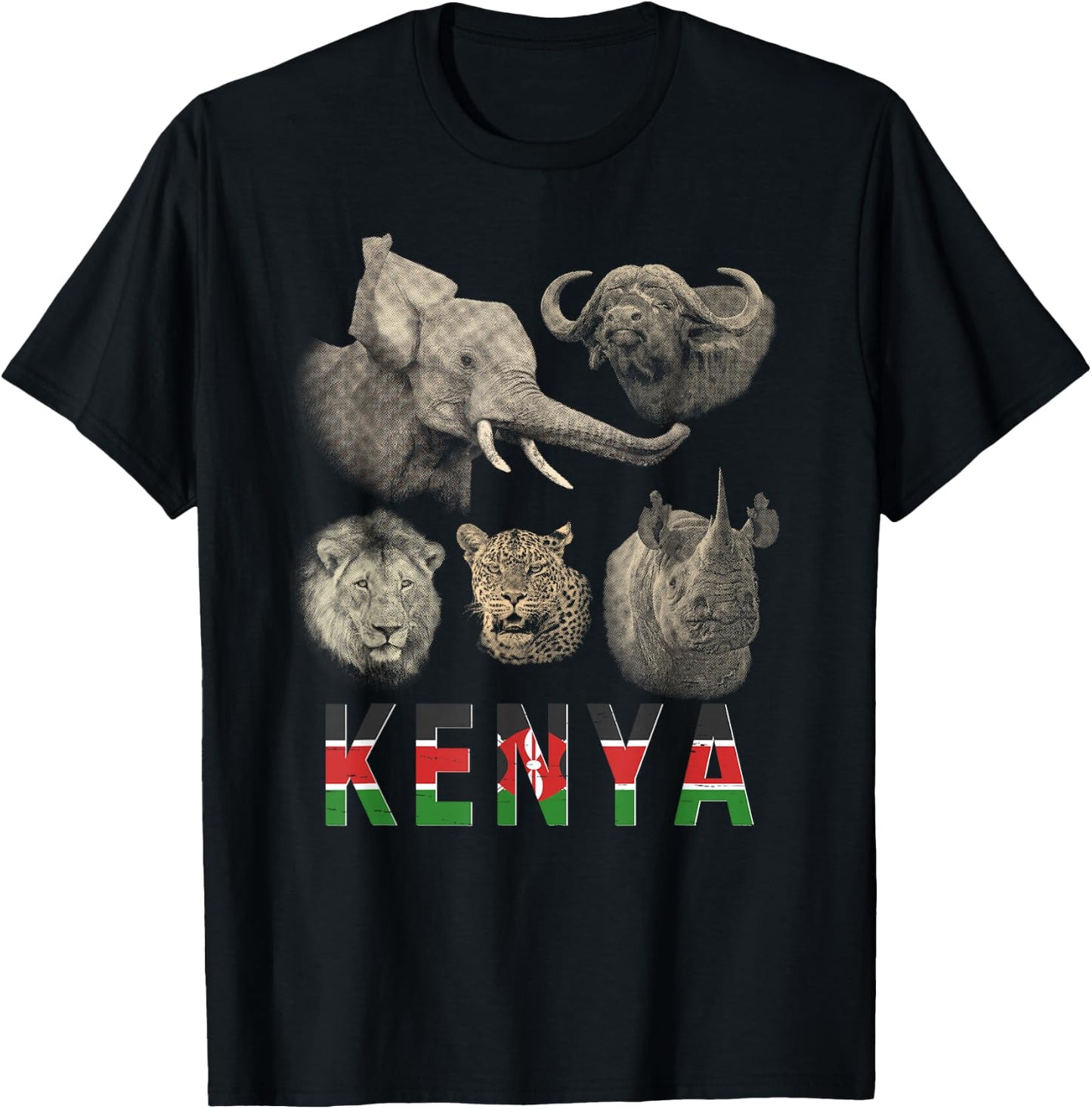 Kenya Big Five Africa Safari Wildlife T-Shirt - T-Shirt | Black