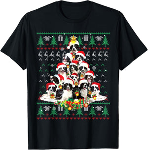Border Collie Christmas Tree Santa Ugly Sweater Funny Dog T-Shirt - T-Shirt | Black