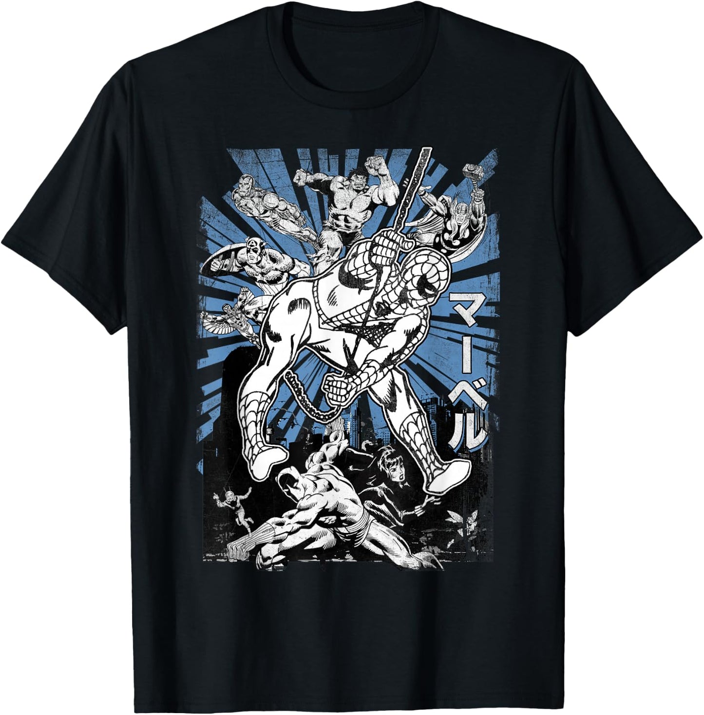 Marvel Avengers Kanji Group Shot Spider-Man Graphic T-Shirt - T-Shirt | Black
