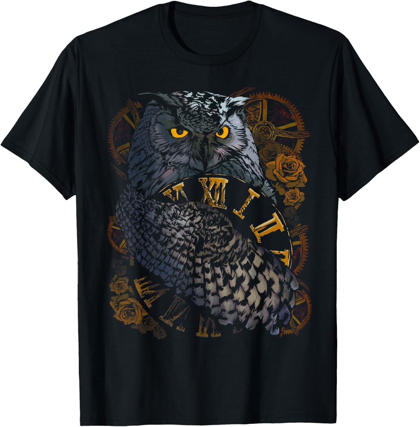Owl Wildlife Nature Spirit Animal with Steampunk Design T-Shirt - T-Shirt | Black