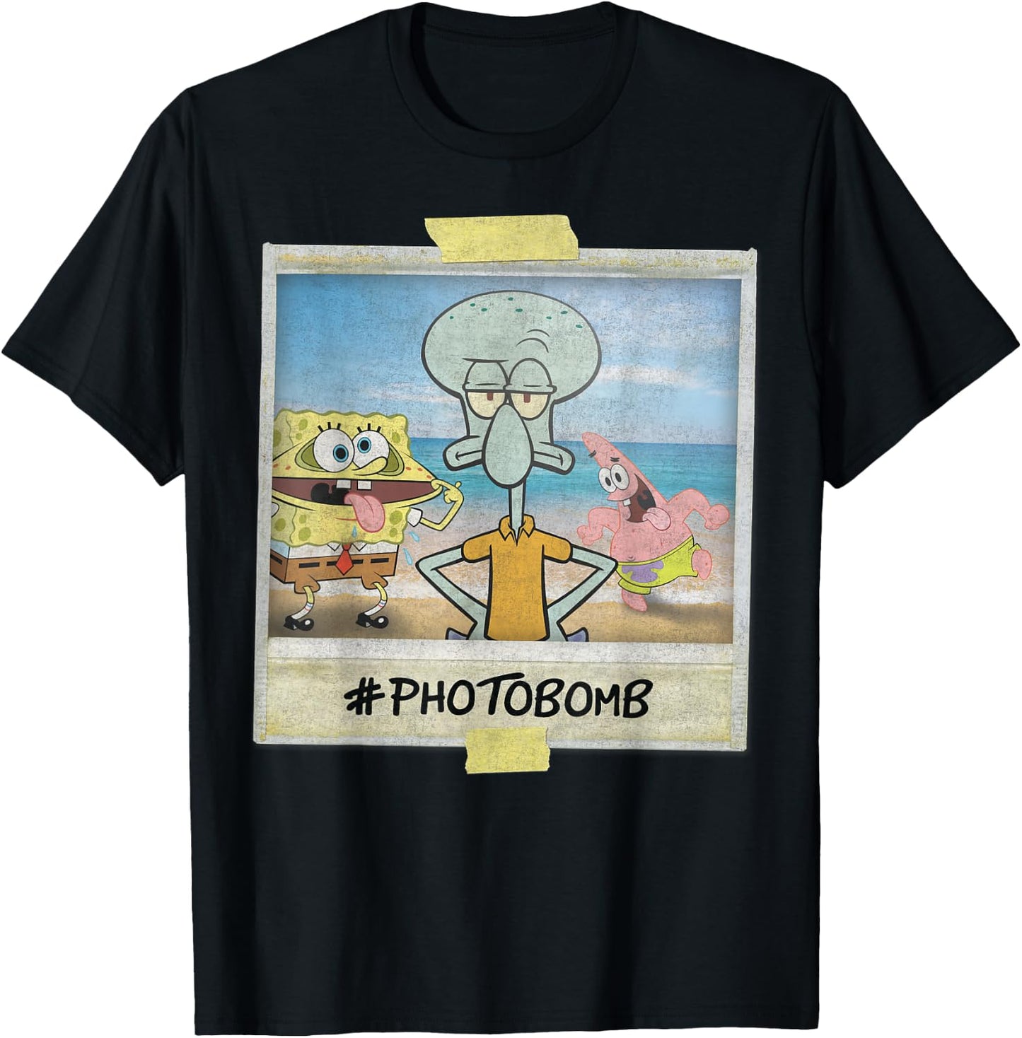 Nickelodeon Spongebob SquarePants Squidward Photobomb Black Adult Boys, -Youth Short Sleeve T-Shirt - T-Shirt | Black