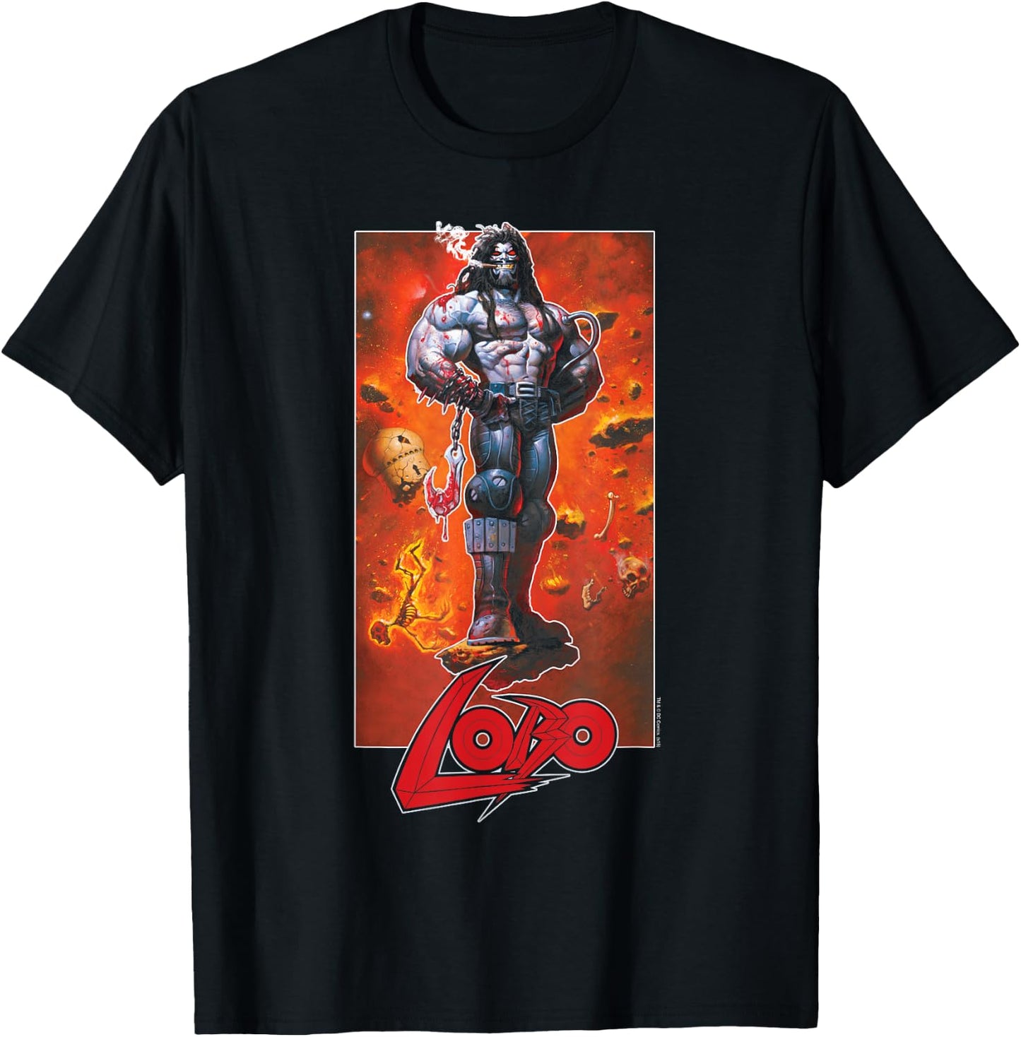 DC Comics Lobo Pose Adult Black Cartoon T-Shirt - T-Shirt | Black