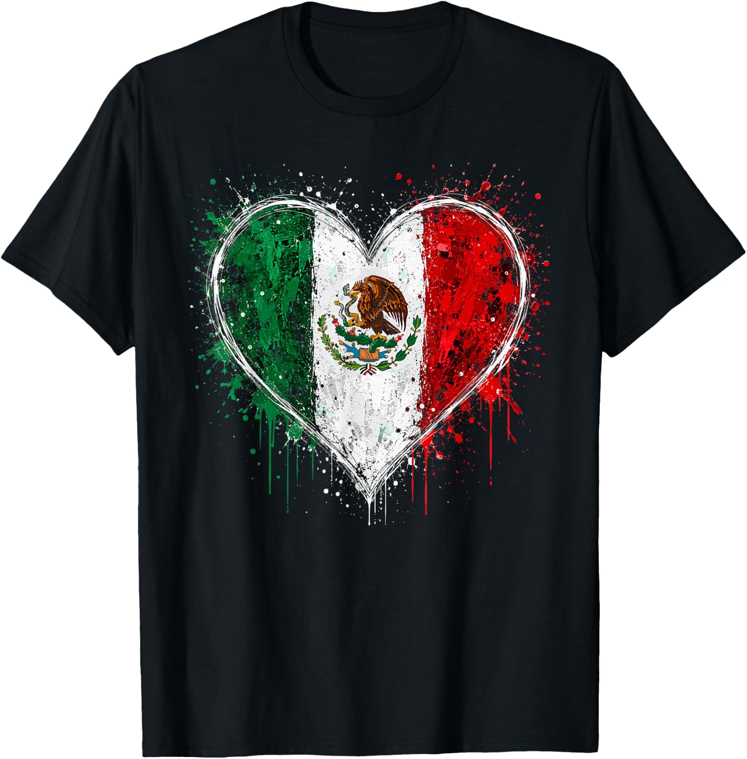 Mexico Flag Heart T-Shirt - T-Shirt | Black
