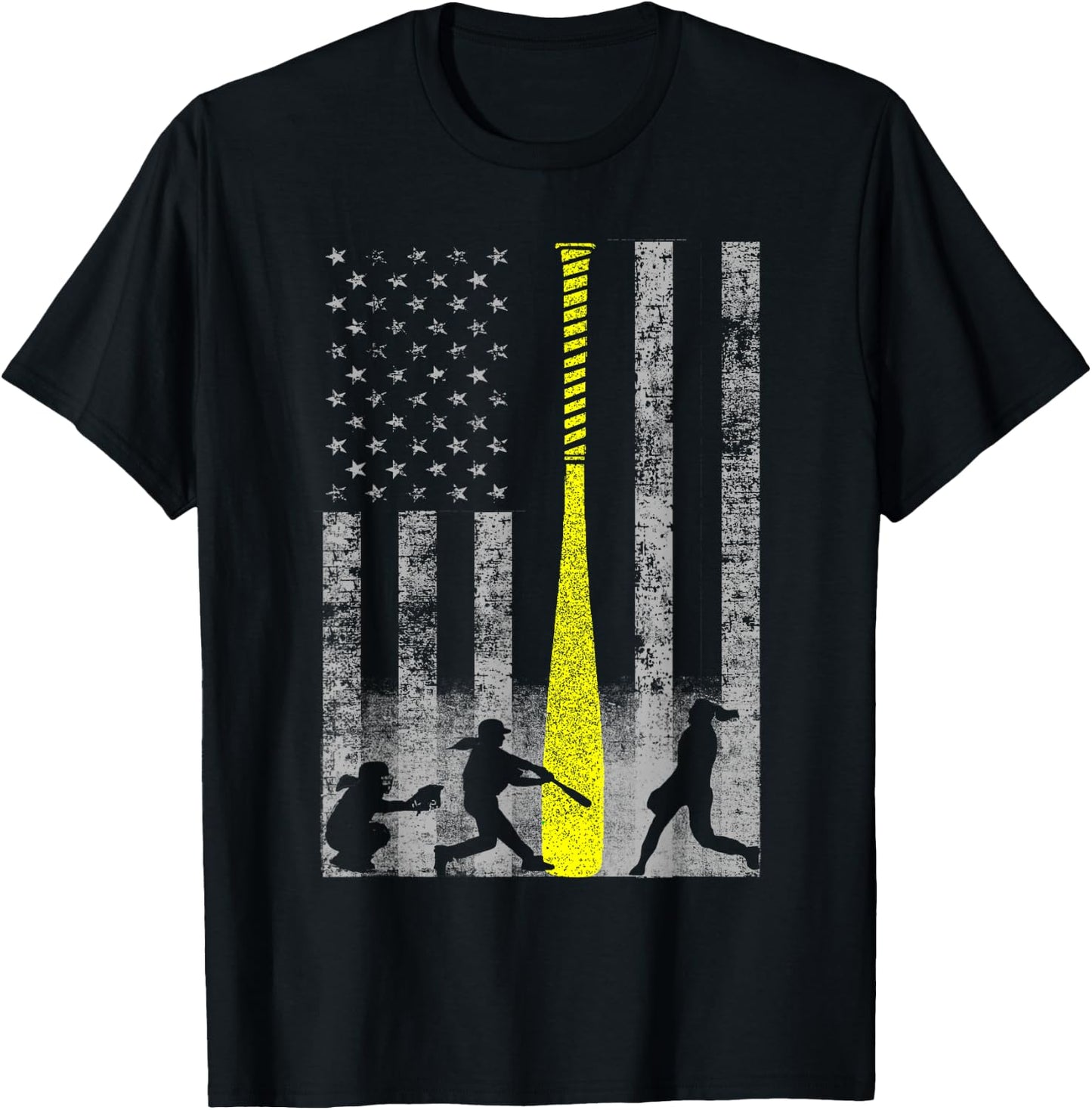 Yellow Softball Flag Shirt - Yellow Bat Flag T-Shirt - T-Shirt | Black