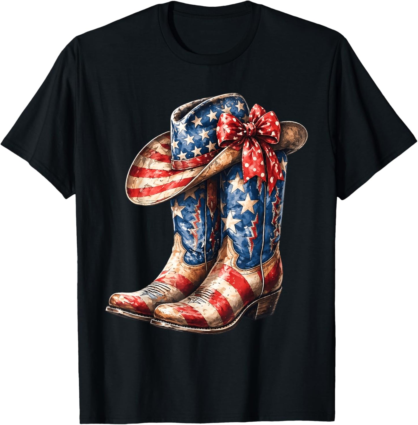 4th of July Cowgirl Boots Patriotic Women Girl T-Shirt - T-Shirt | Black