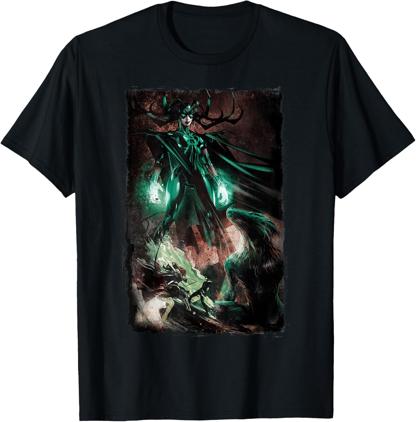 Marvel Hela Wolf Distressed Comic Graphic T-Shirt - T-Shirt | Black
