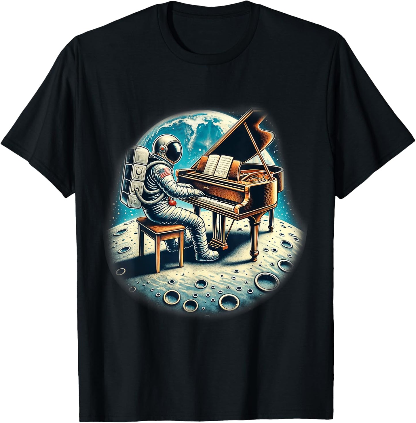 Astronaut Playing Grand Piano Shirt Music Pianist Spaceman T-Shirt - T-Shirt | Black