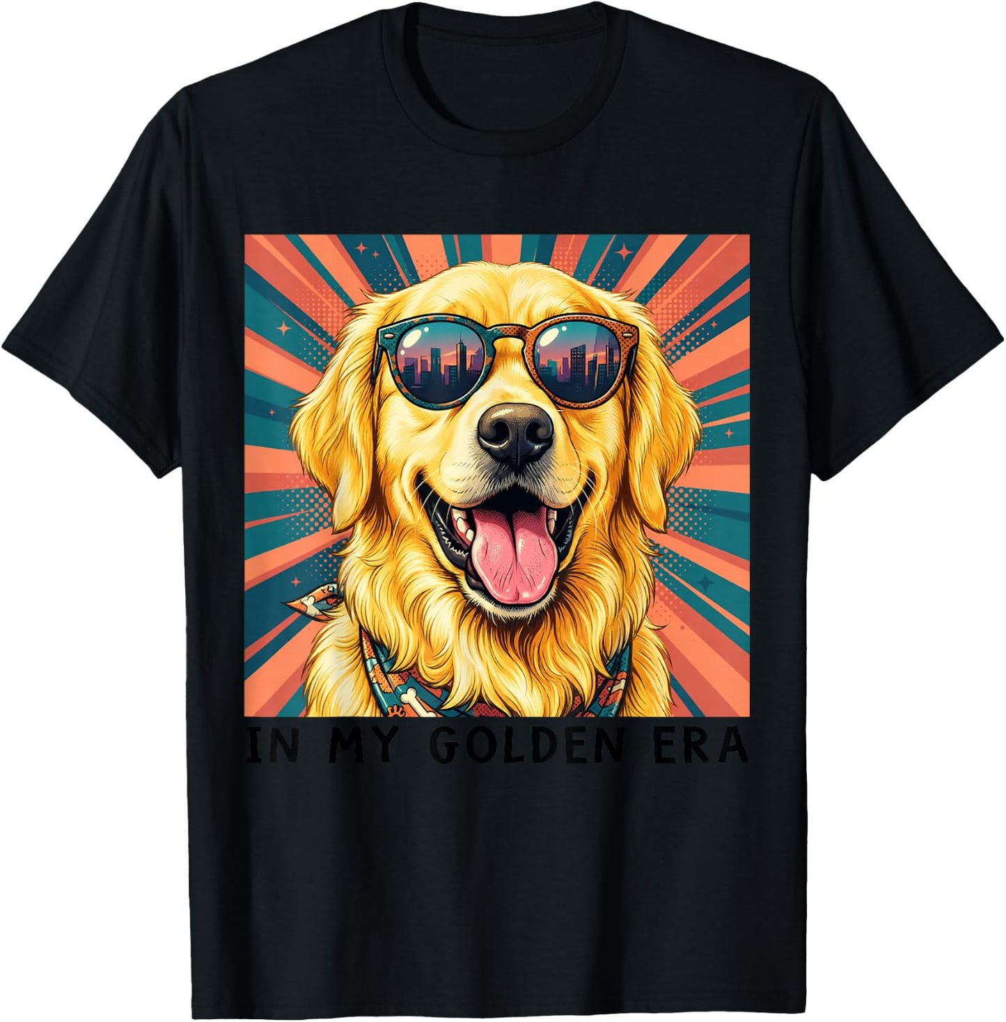 Retro in My Golden Era 70s Style Funny Golden Retriever T-Shirt - T-Shirt | Black