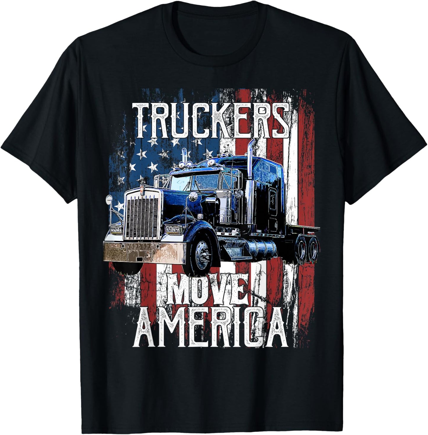 Trucker American Flag Truck Driver Shirt Truck Driver Gift T-Shirt - T-Shirt | Black