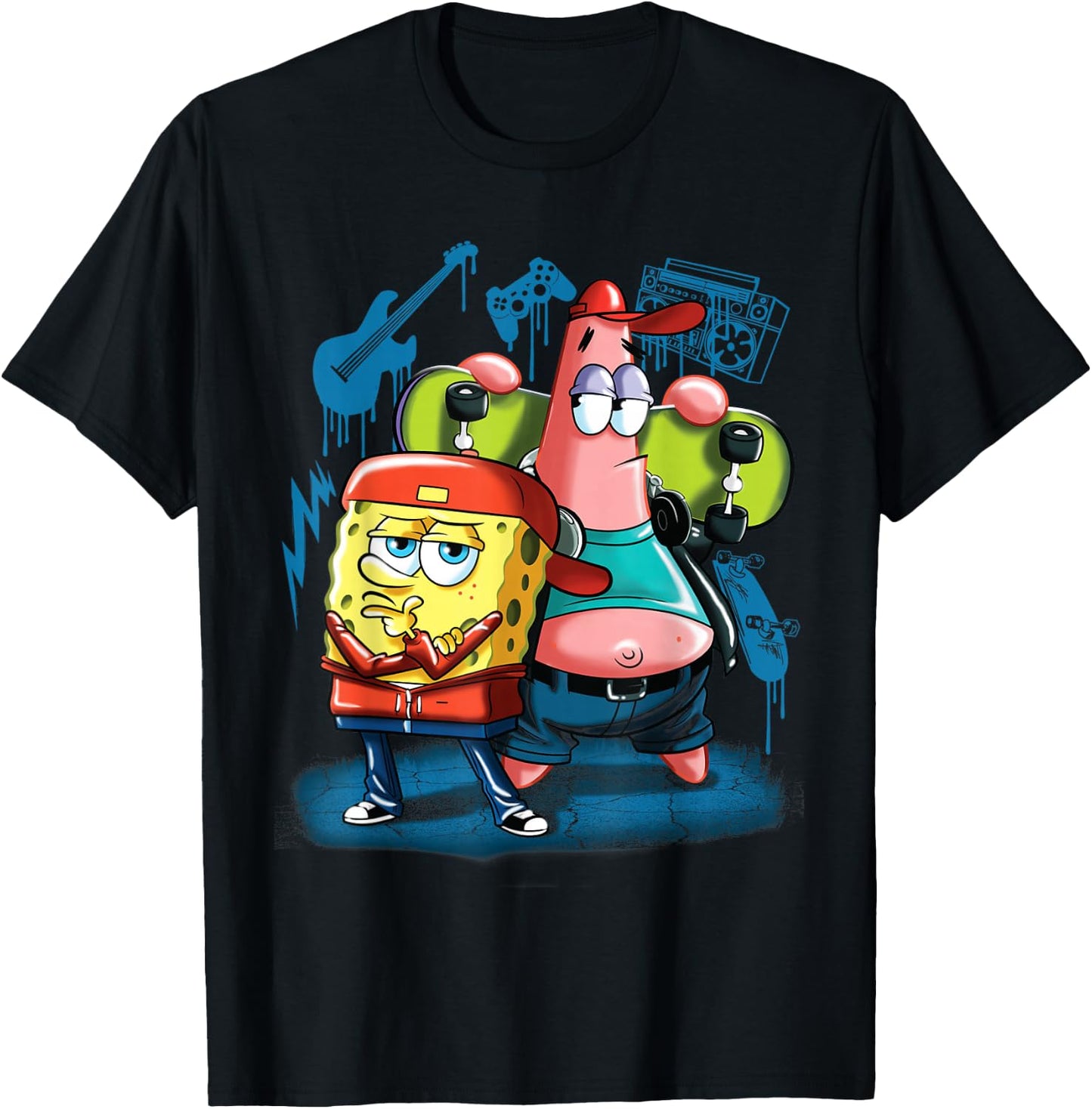Punk Rock Spongebob With Patrick Star T-Shirt - T-Shirt | Black