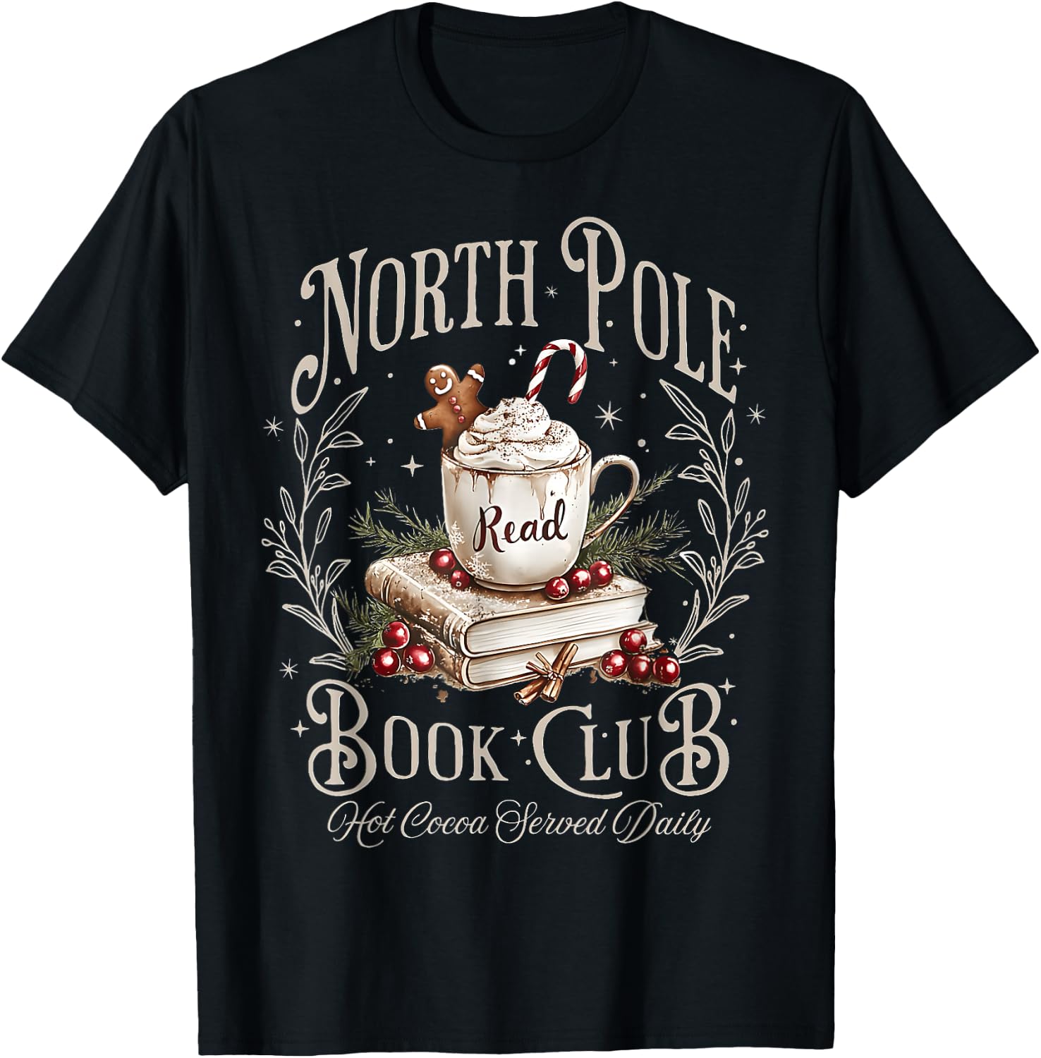 North Pole Book Club Christmas Bookish Xmas Books Lover T-Shirt - T-Shirt | Black