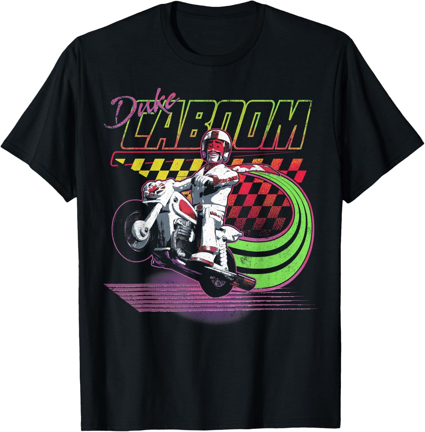 Disney Pixar Toy Story 4 Duke Caboom Neon Colors Poster T-Shirt - T-Shirt | Black