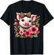 Pig With Leopard Headband Flower Cute Pig Lover T-Shirt - T-Shirt | Black