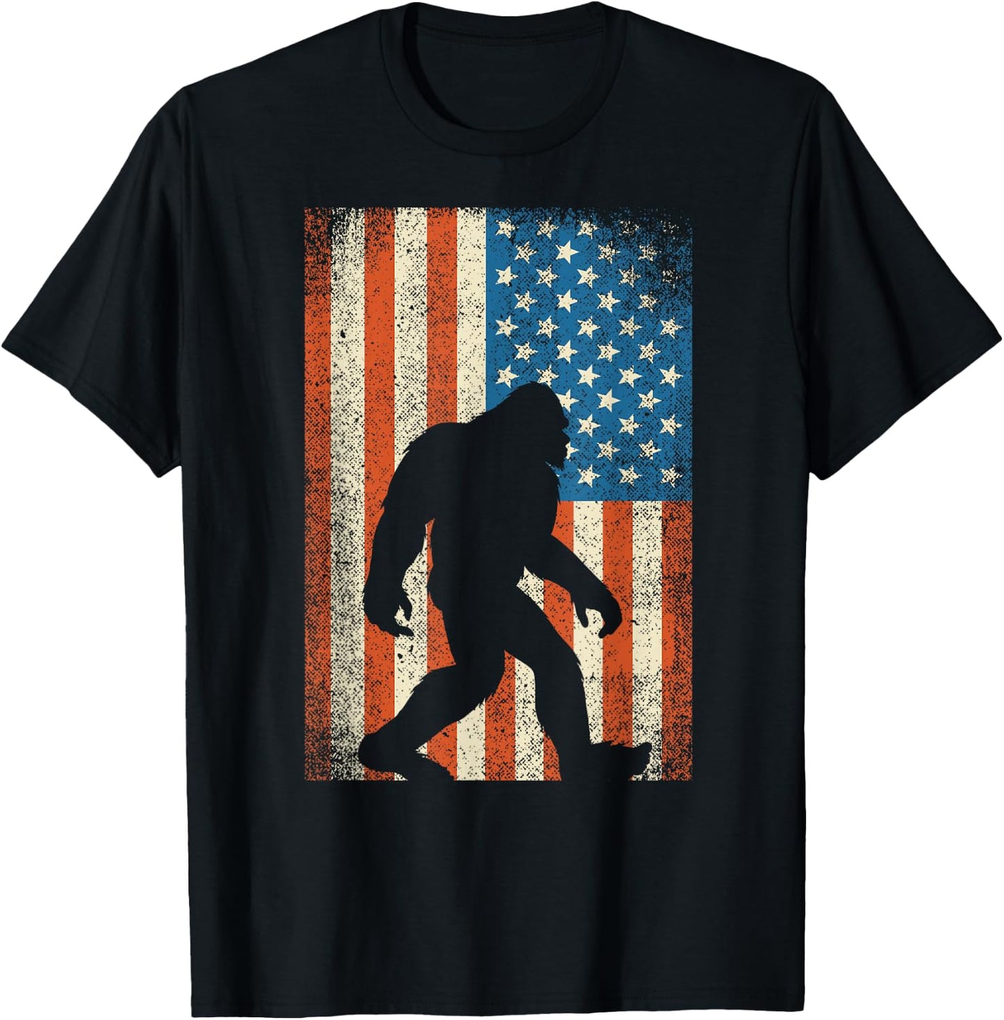 Bigfoot Sasquatch I Believe Patriot American Flag USA T-Shirt - T-Shirt | Black