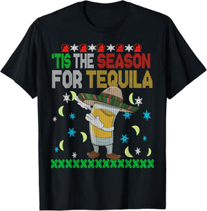 'Tis The Season For Tequila Dabbing Ugly Christmas Alcohol T-Shirt - T-Shirt | Black