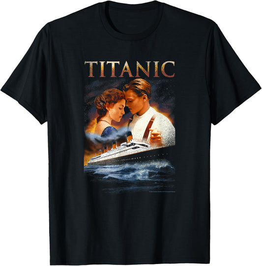Titanic Iconic Jack & Rose Retro Vintage Big Chest Poster T-Shirt - T-Shirt | Black