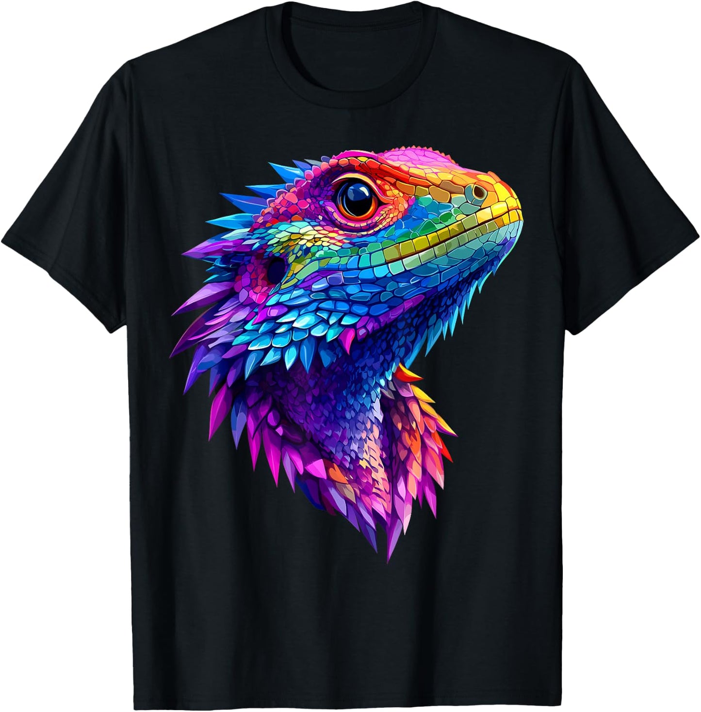 Colorful Bearded Dragon Face Reptile Animal Lover Black T-Shirt - T-Shirt | Black
