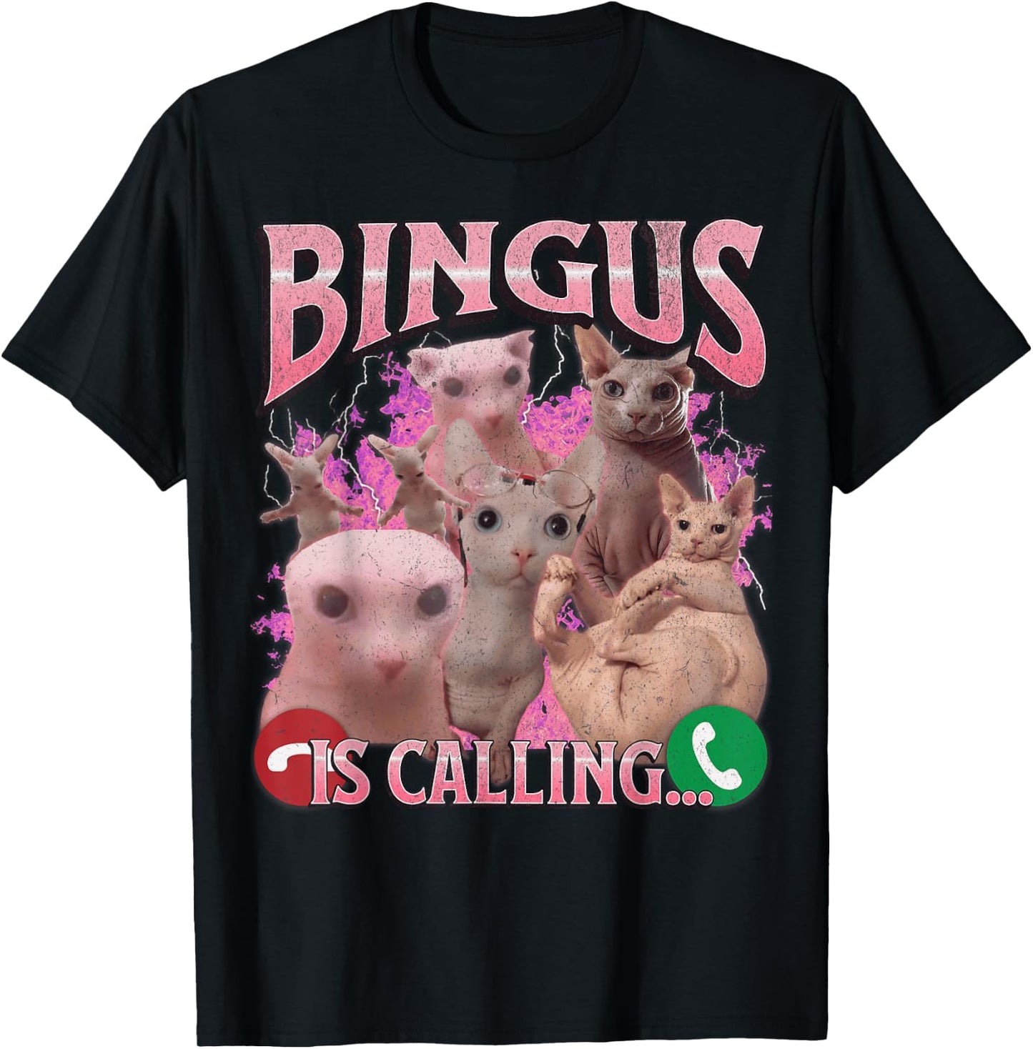 Bingus Is Calling Funny Sphinx Cat Meme Bootleg Graphic Men Women Kids T-Shirt - T-Shirt | Black