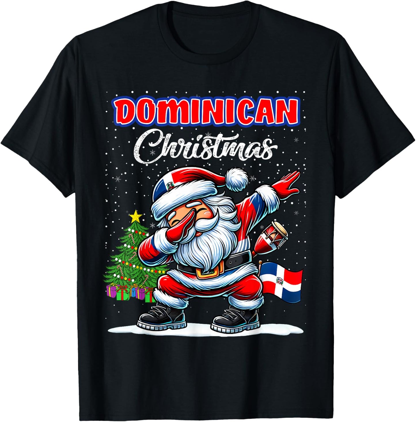 Dominican Republic Dabbing Santa Christmas Dominican T-Shirt - T-Shirt | Black