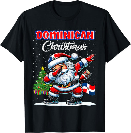 Dominican Republic Dabbing Santa Christmas Dominican T-Shirt - T-Shirt | Black