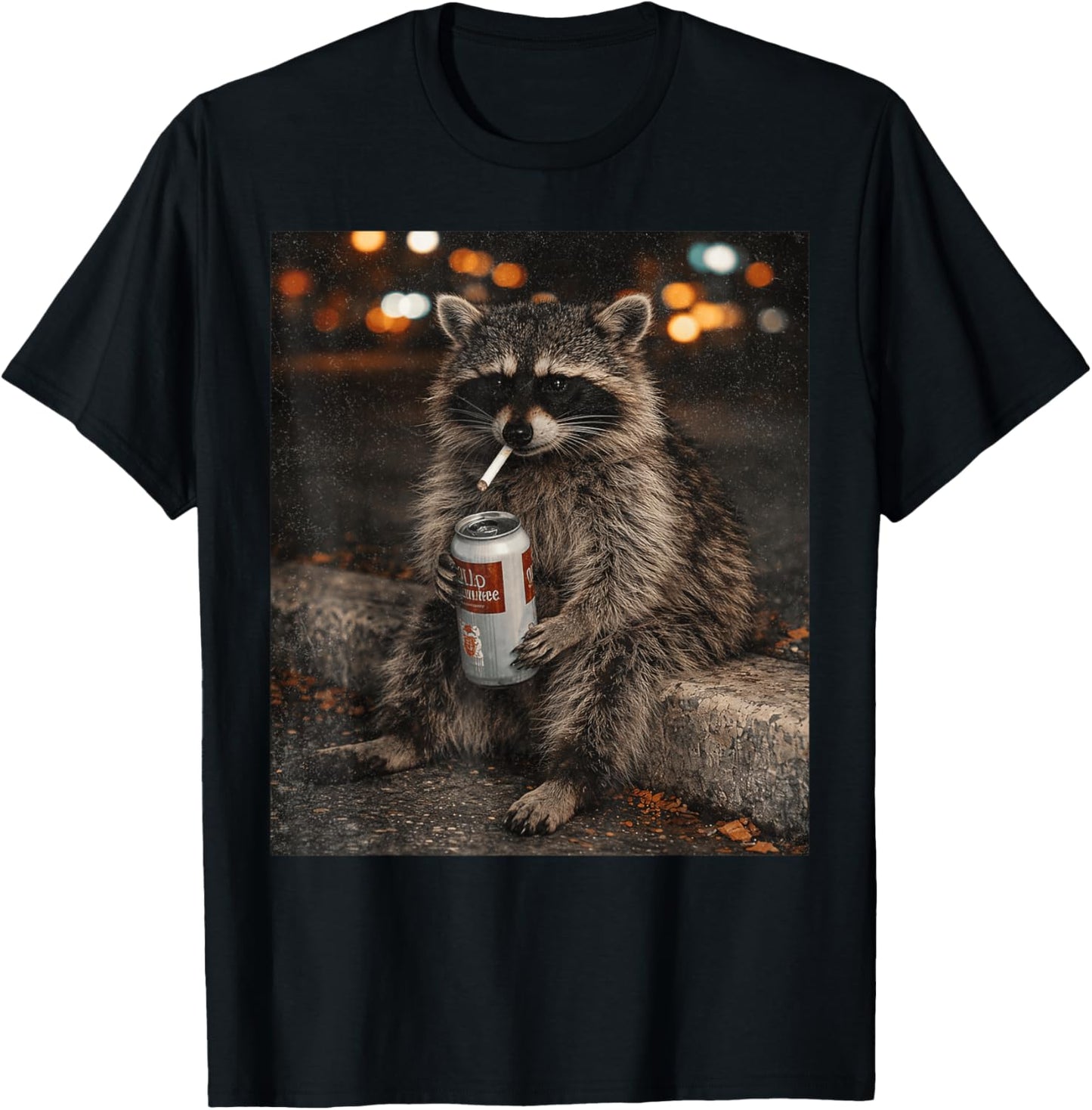 Cigarette Raccoon Funny Smoking Raccoon Gen Z Meme T-Shirt - T-Shirt | Black