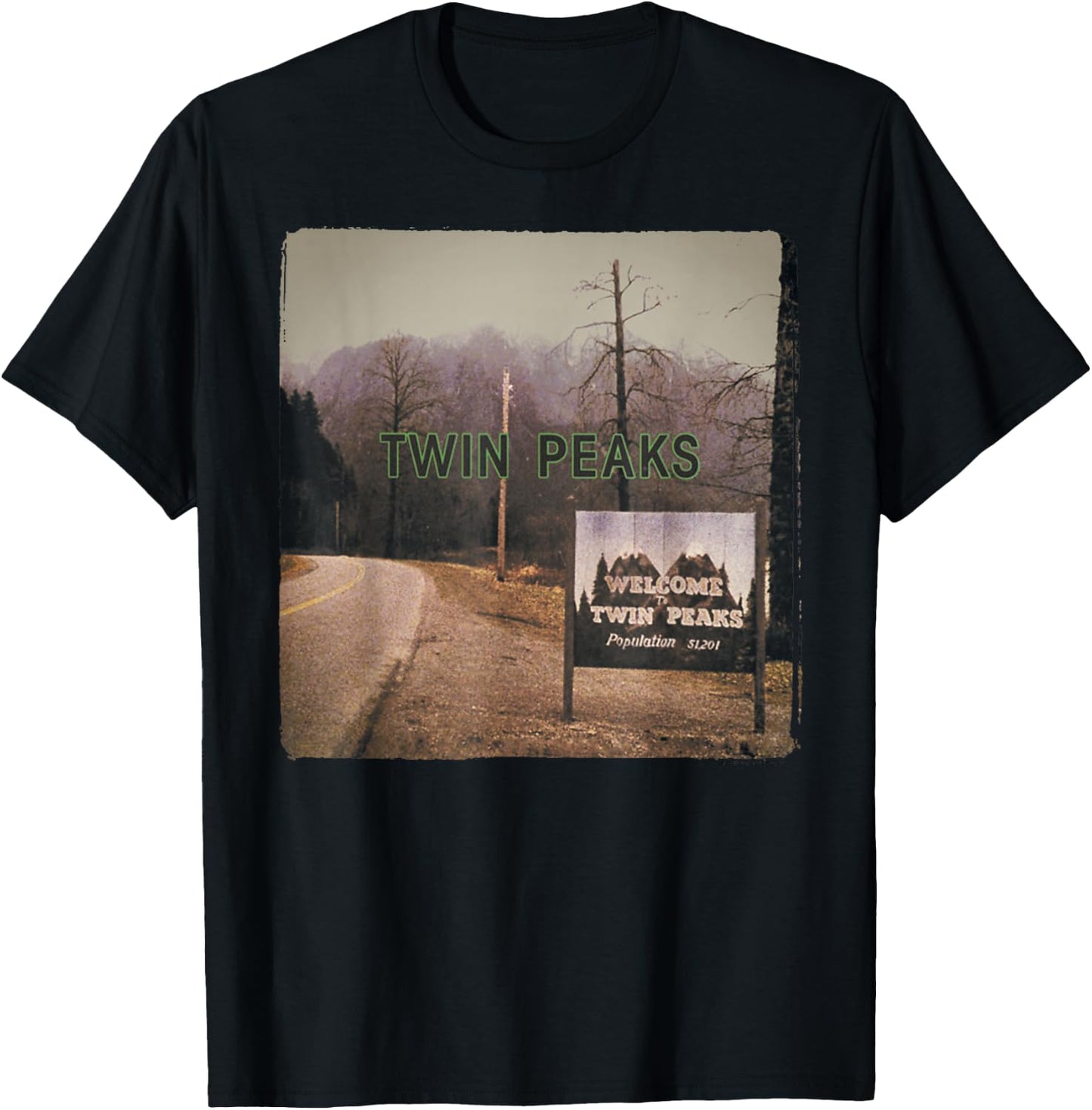 Twin Peaks City Limits Welcome Sign Vintage Panel T-Shirt - T-Shirt | Black