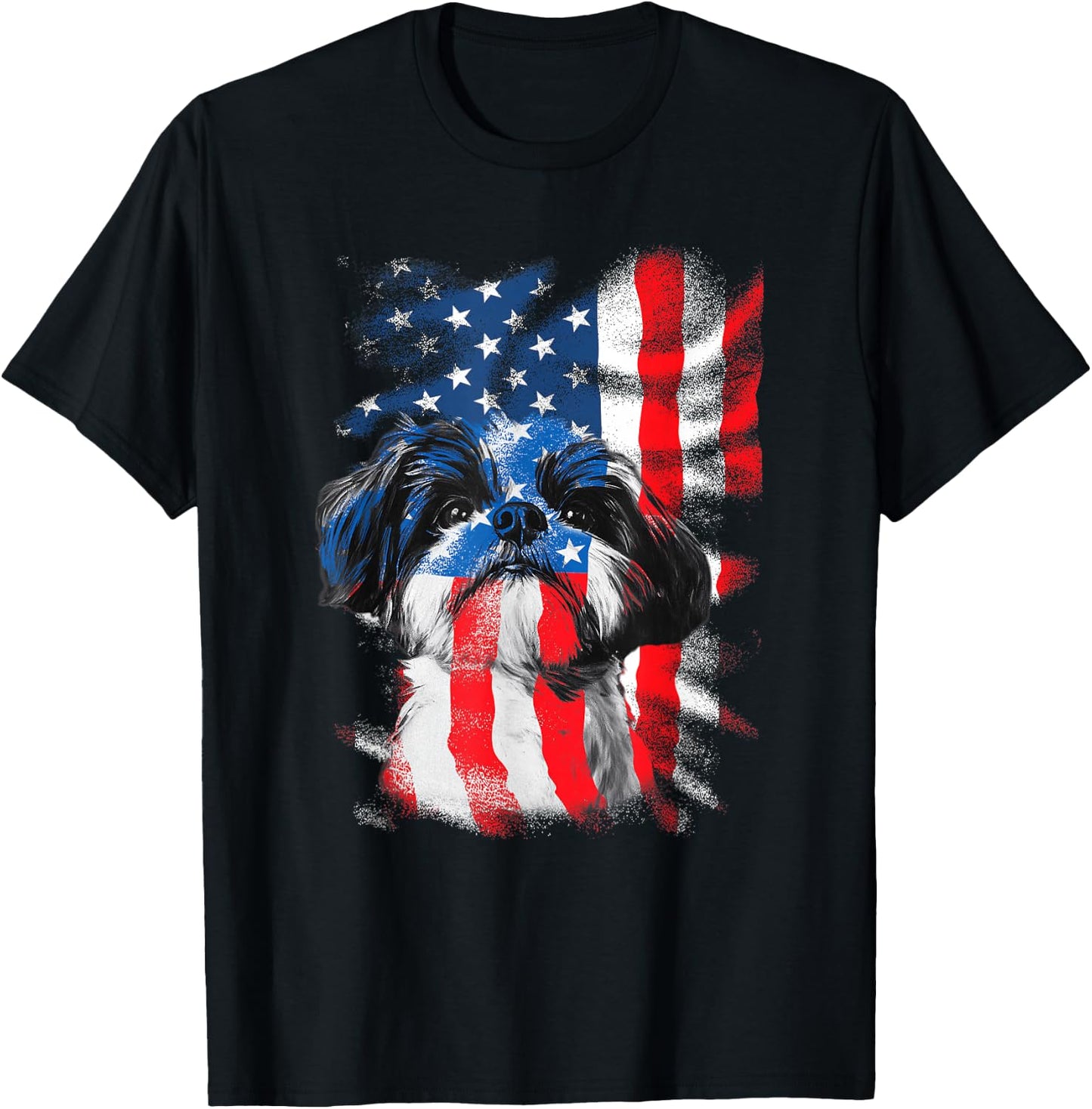 Red White Blue Shih Tzu Dog Lover 4th of July T-Shirt - T-Shirt | Black