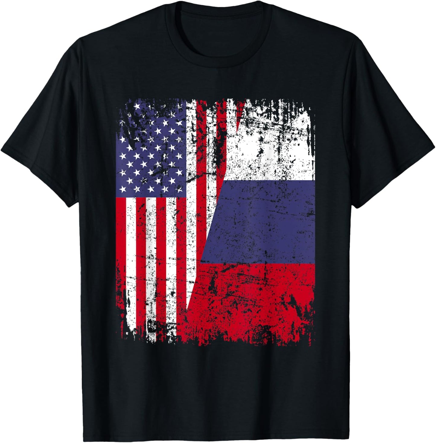 RUSSIAN ROOTS | Half American Flag | RUSSIA Women Kids Men T-Shirt - T-Shirt | Black