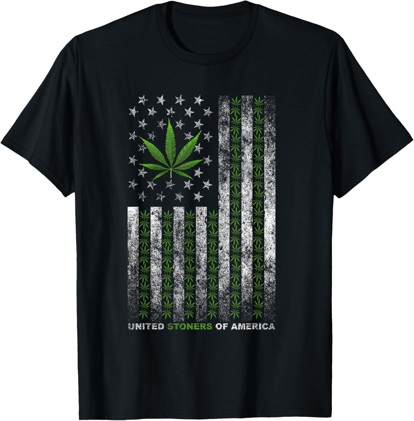 USA Flag Marijuana Leaf flag Weed United Stoners Of America T-Shirt - T-Shirt | Black
