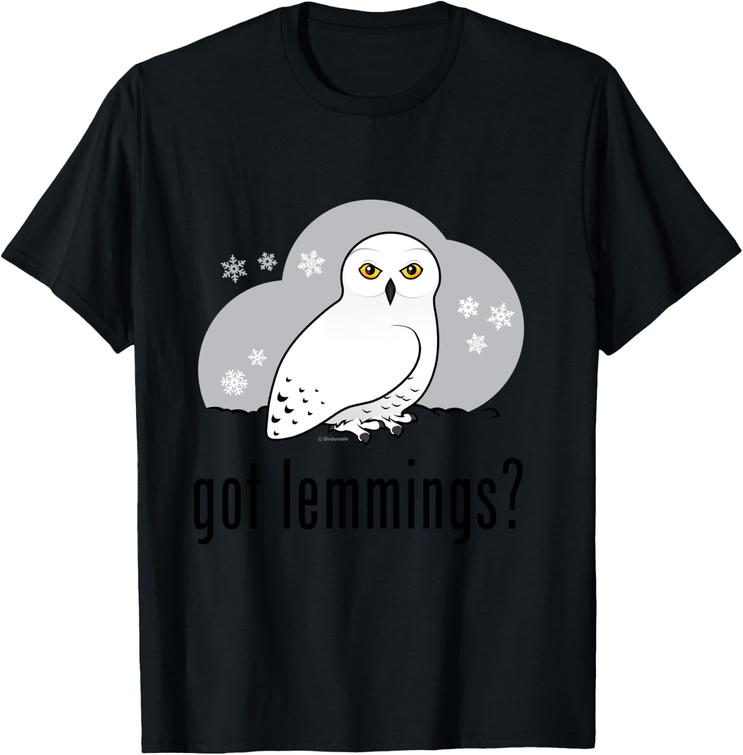 Funny Cartoon Snowy Owl Spoof: Got Lemmings? T-Shirt - T-Shirt | Black