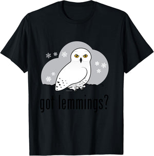 Funny Cartoon Snowy Owl Spoof: Got Lemmings? T-Shirt - T-Shirt | Black