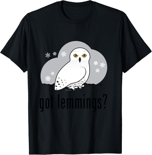 Funny Cartoon Snowy Owl Spoof: Got Lemmings? T-Shirt - T-Shirt | Black