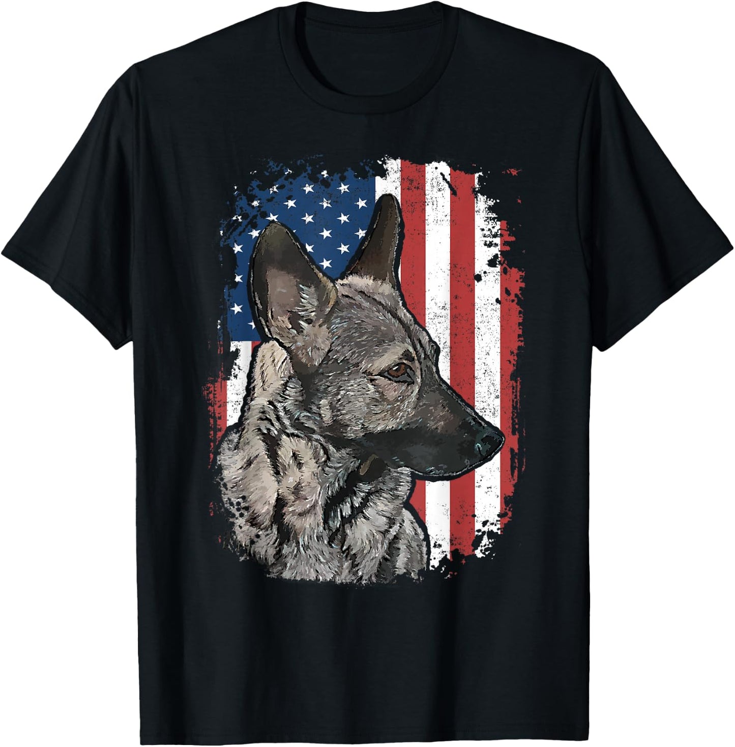 Sable German Shepherd American Flag Patriotic Dog T-Shirt - T-Shirt | Black