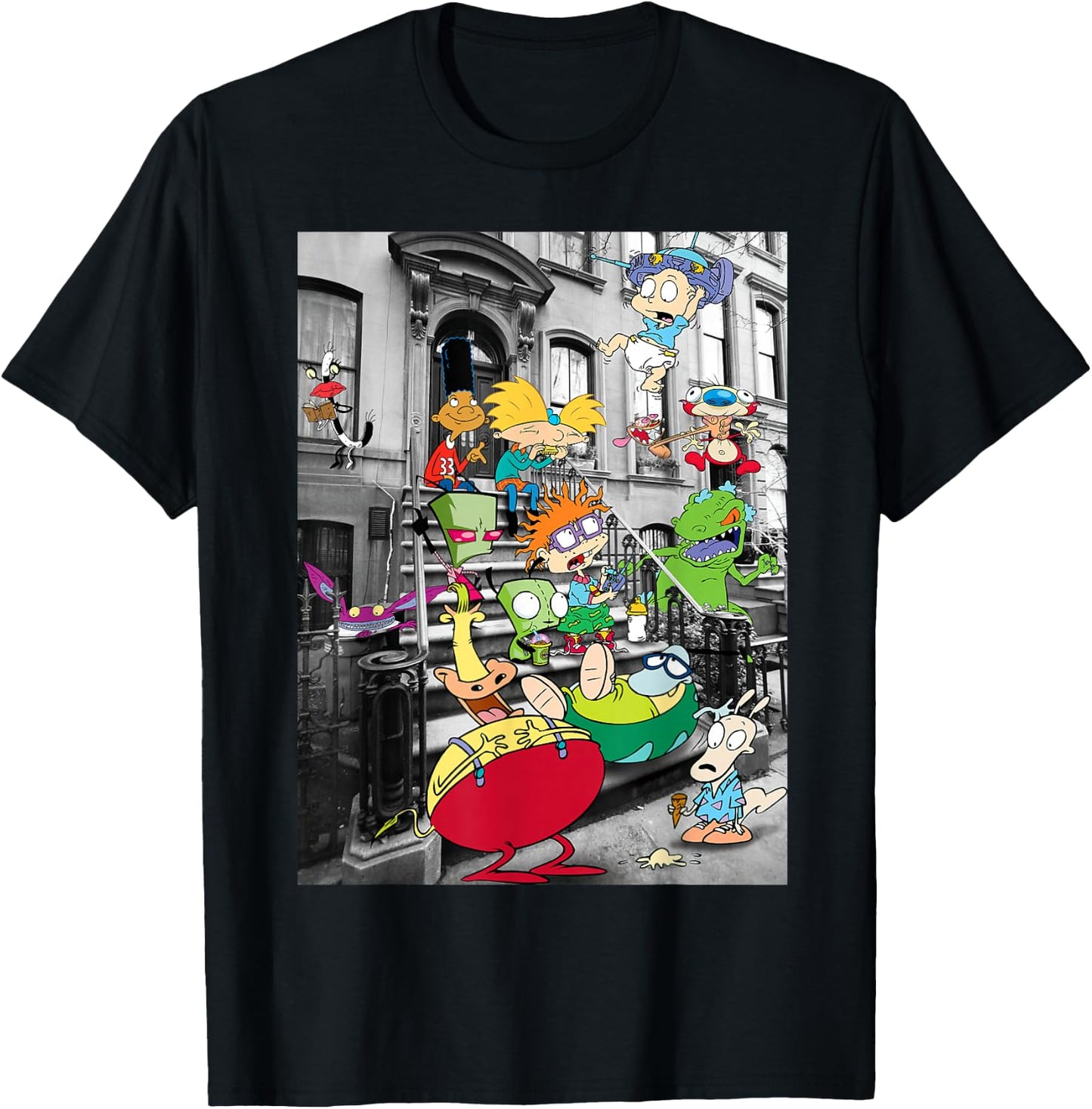 Nickelodeon Classic Nicktoons Hanging On Stoop T-Shirt - T-Shirt | Black