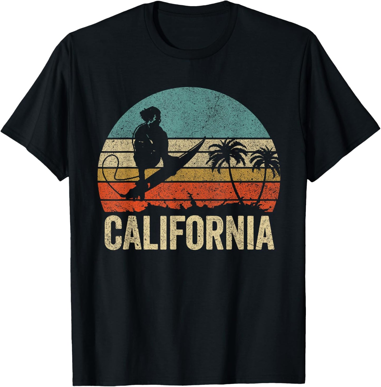 California Surf CA Vintage Retro Men Women Kid Surfer Sunset T-Shirt - T-Shirt | Black