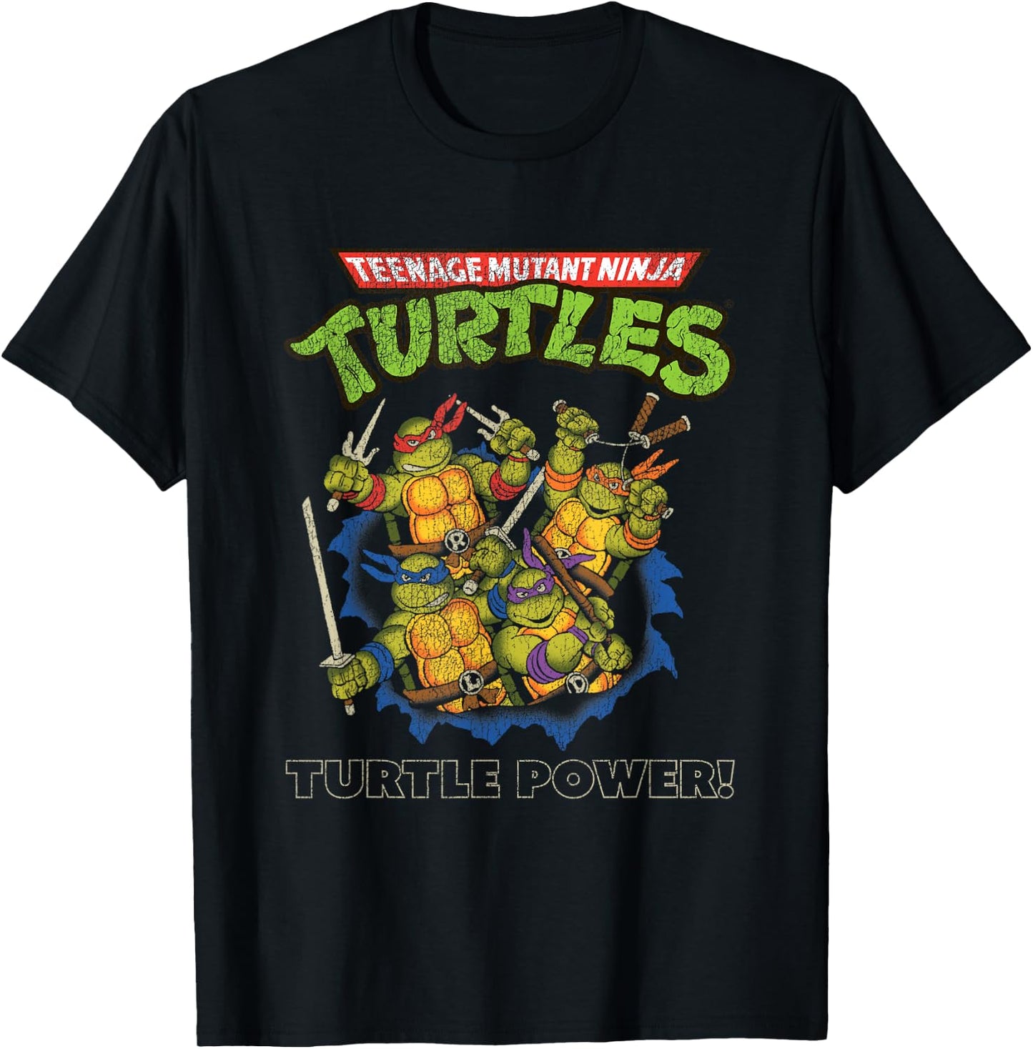 Teenage Mutant Ninja Turtles Distressed Turtle Power T-Shirt - T-Shirt | Black