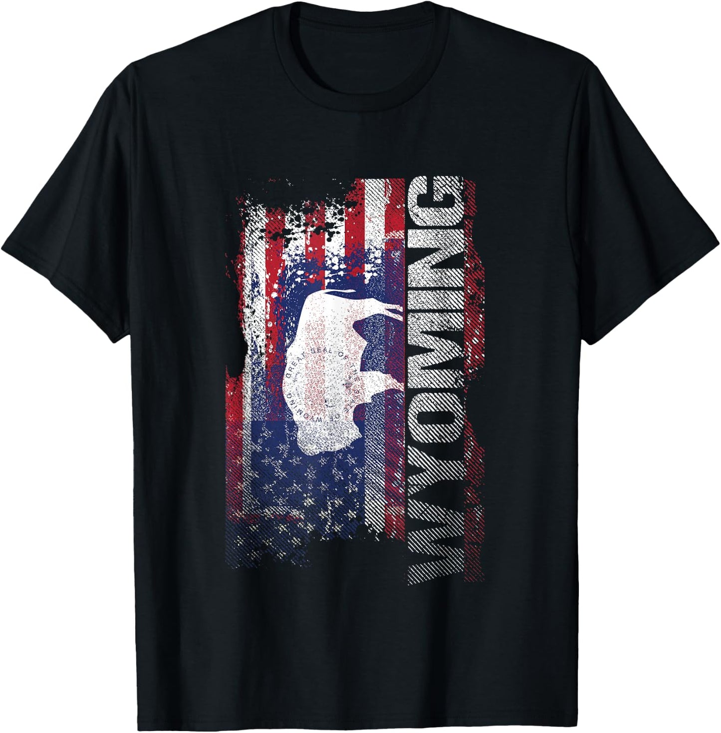 Wyoming State USA Flag Souvenir Gift T-Shirt - T-Shirt | Black