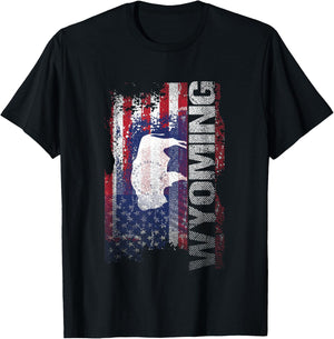 Wyoming State USA Flag Souvenir Gift T-Shirt - T-Shirt | Black