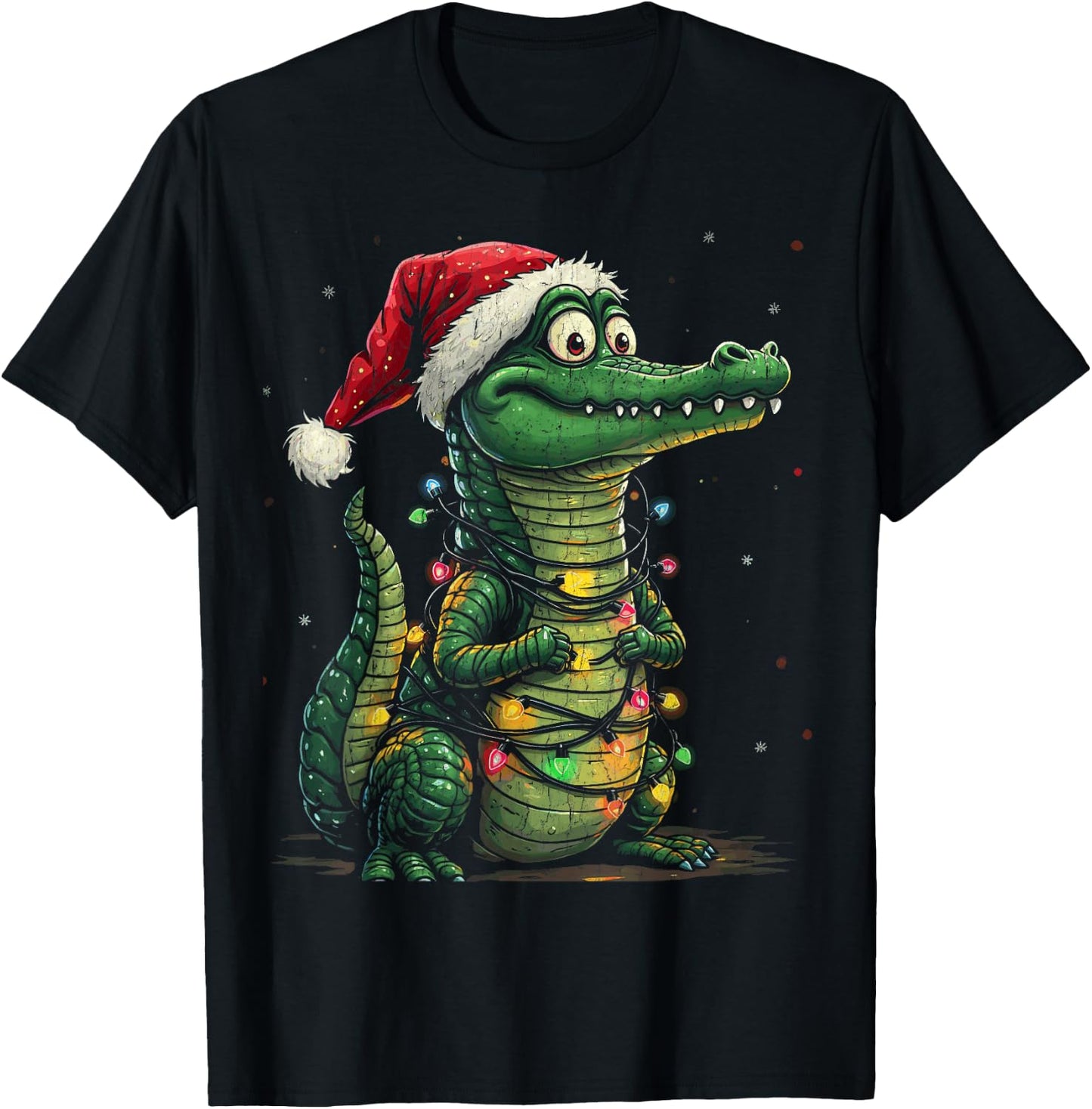 Funny Christmas Gator Santa Alligator With Santa Hat T-Shirt - T-Shirt | Black