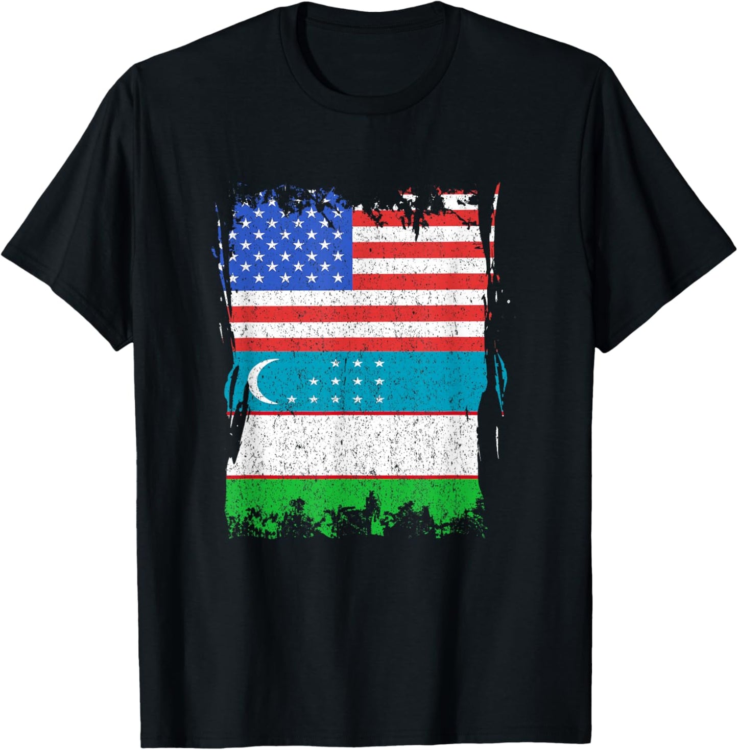 Uzbekistan Flag USA Uzbek Pride Uzbek Roots Uzbek Flag T-Shirt - T-Shirt | Black
