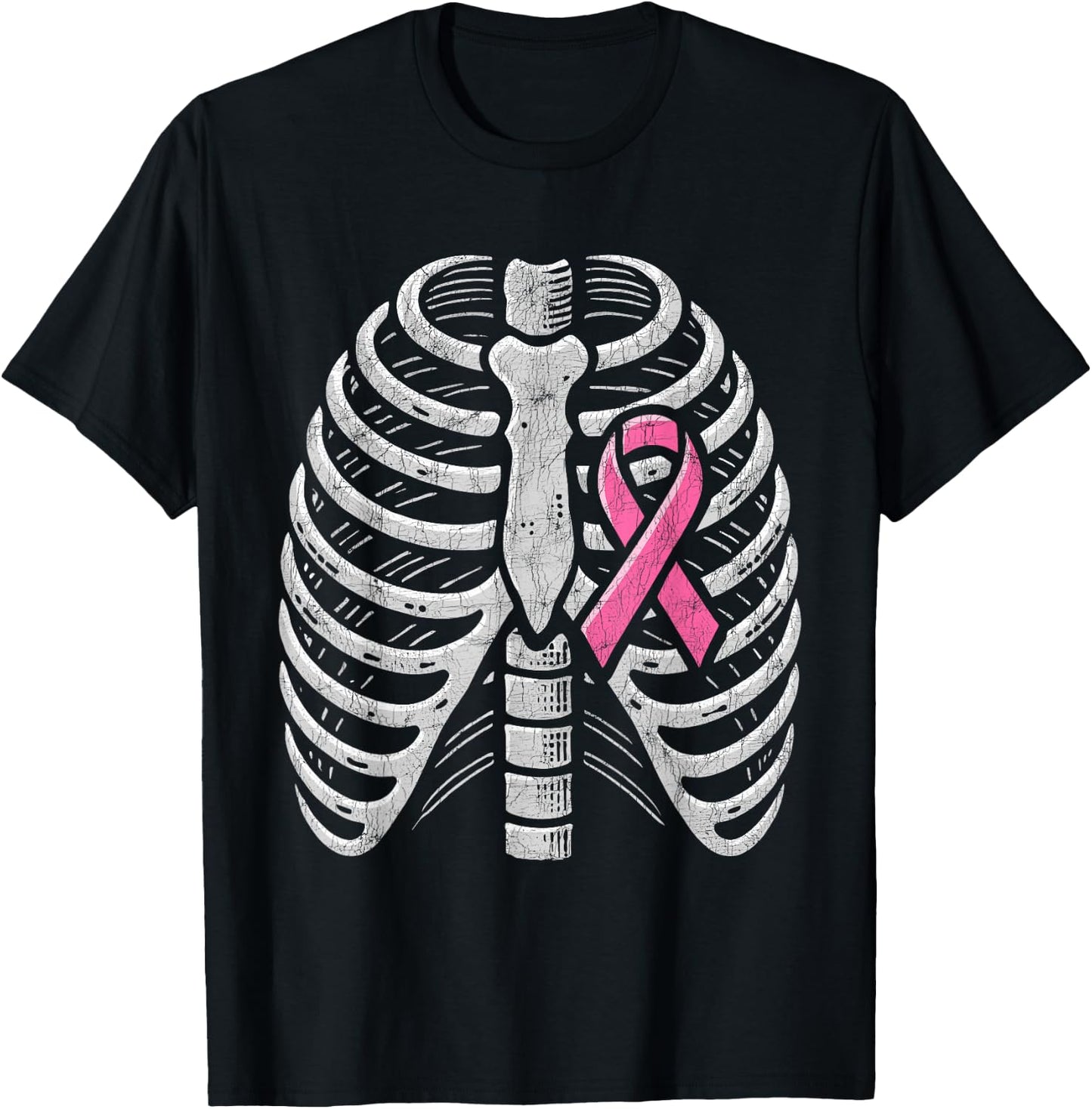 Breast Cancer Awareness Halloween Costume, Pink Ribcage T-Shirt - T-Shirt | Black