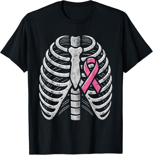 Breast Cancer Awareness Halloween Costume, Pink Ribcage T-Shirt - T-Shirt | Black