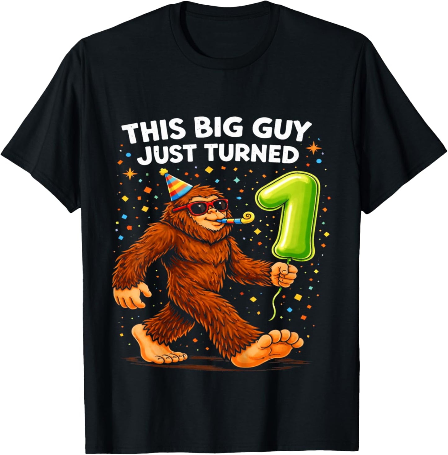 Kids Bigfoot One 1st Birthday Sasquatch 1 Year Old Birthday Boys T-Shirt - T-Shirt | Black