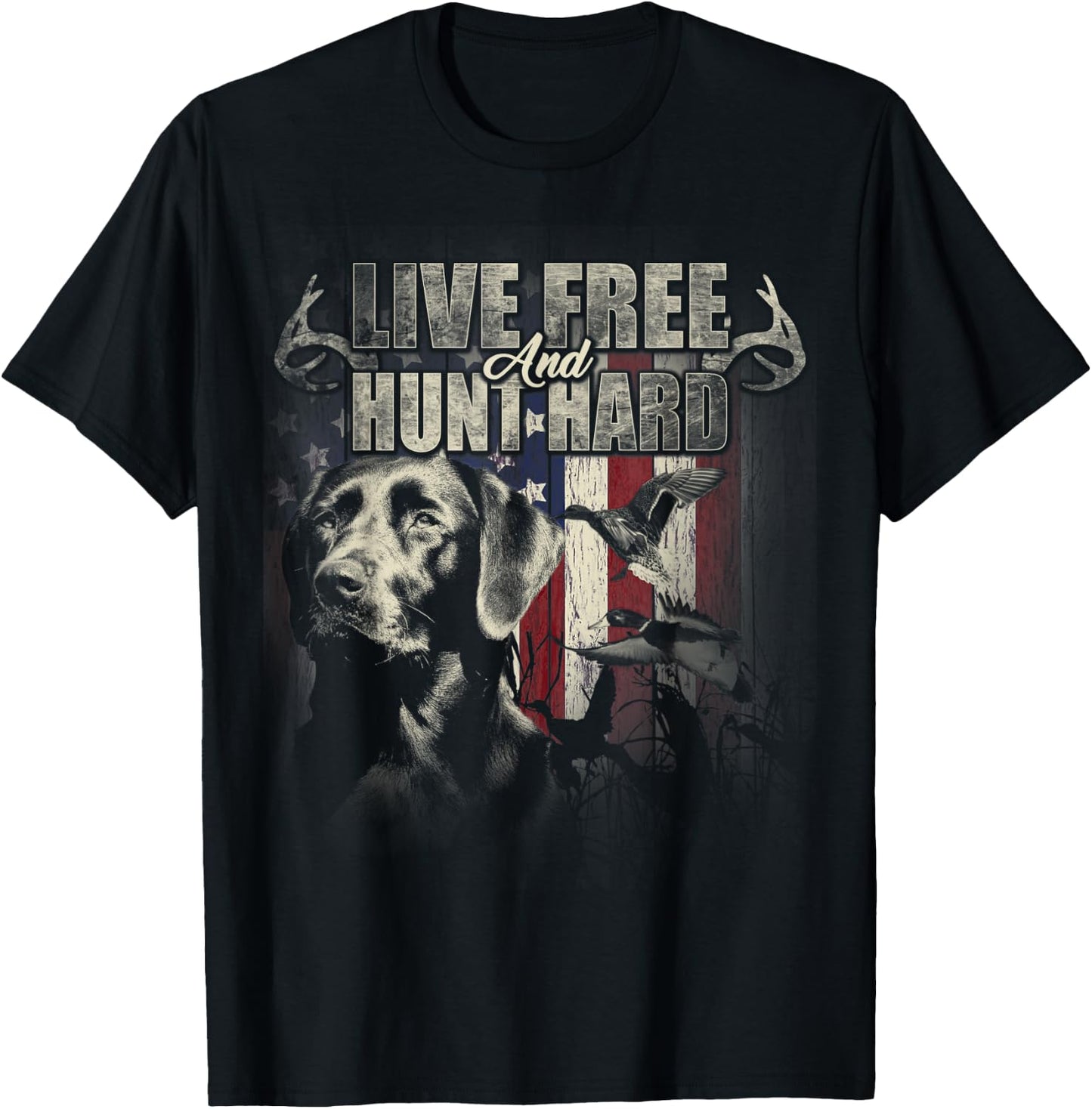 Duck Hunting Shirt Deer Hunting USA Flag Hunters Gift T-Shirt - T-Shirt | Black